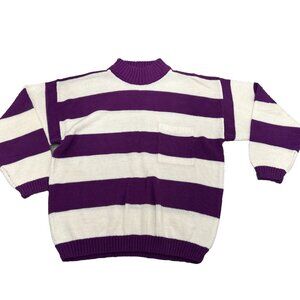 Vintage Bermuda Run Turtleneck Sweater Women’s L Purple Striped White Acrylic